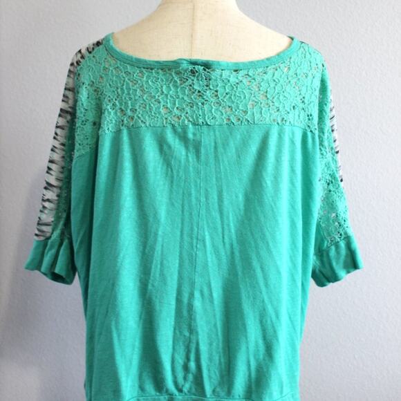 Vanity Beautiful Aqua Green Blouse Size Large Lightweight Lace Back Size XL - Picture 5 of 7